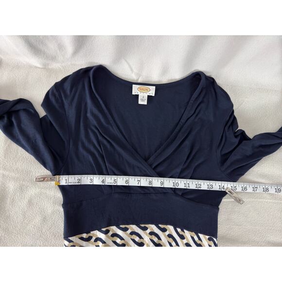Talbots Petite Sz 2P Wrap Chain Link Print Stretch A Line Midi Dress Navy White - Picture 5 of 10